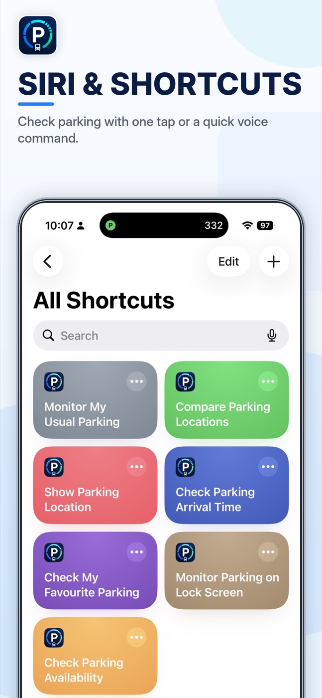 ParkRide Planner Siri and Shortcuts parking actions