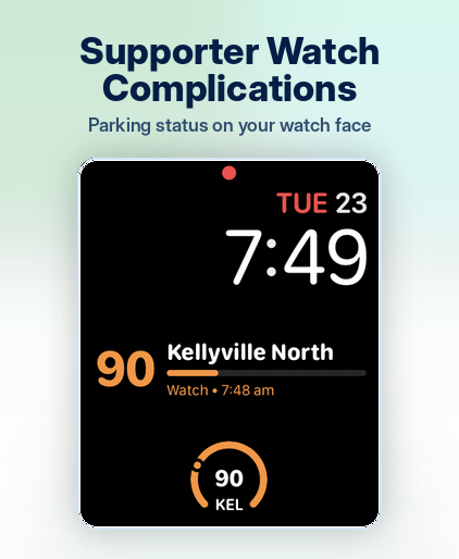 ParkRide Planner Supporter complication on an Apple Watch face
